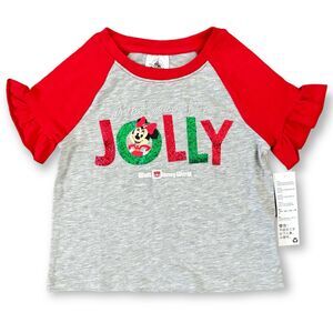 Disney World Christmas Girls Shirt Sparkly Holiday Season Minnie Mouse XS New